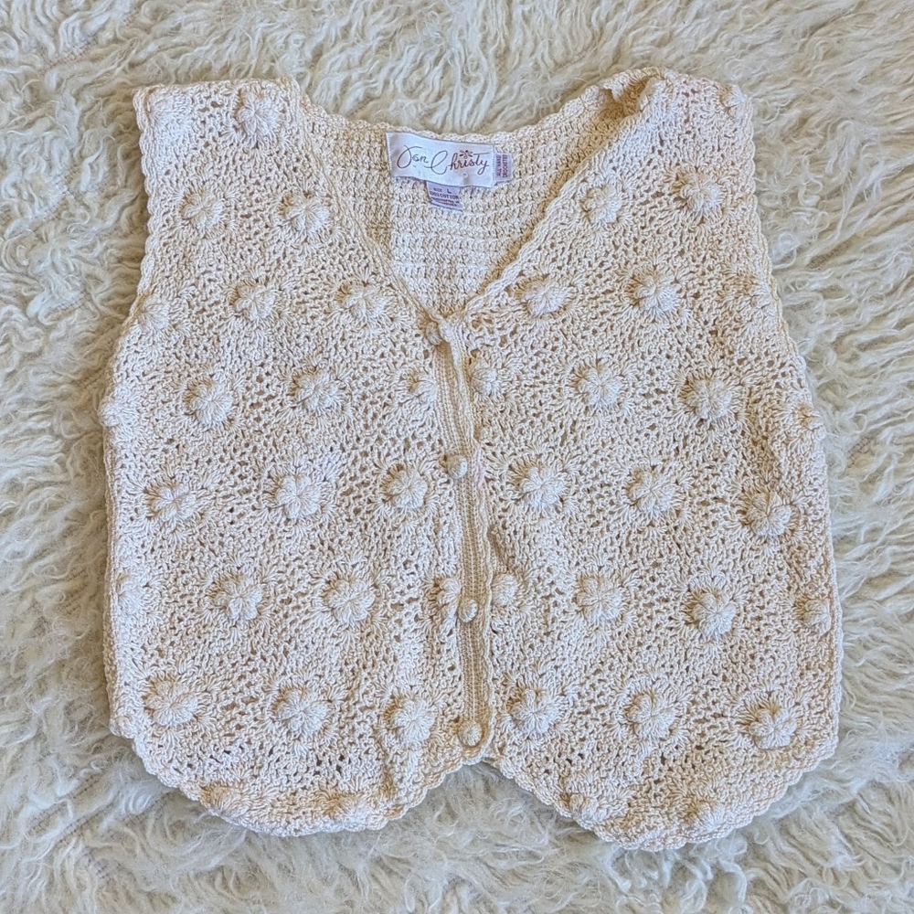 Vintage Cream Hand Crochet Floral Sweater Vest - Picture 2 of 6